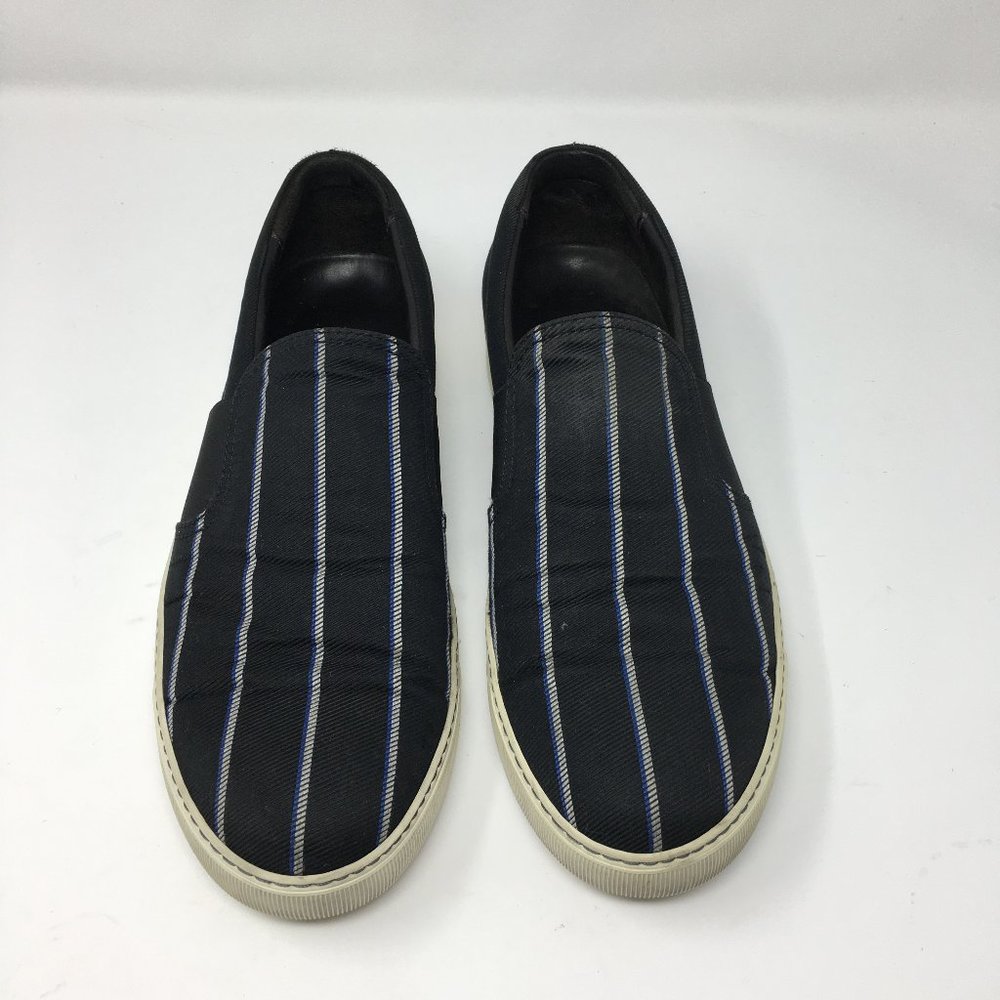 LANVIN Mens 8 Authentic Canvas Slip On Black and White Stripe Leather Interior